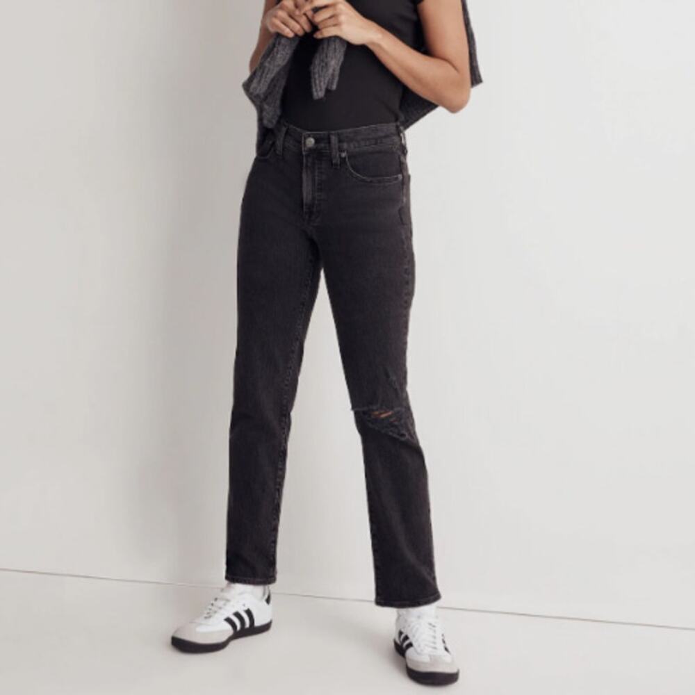 Madewell Mid Rise Perfect Vintage Straight Jean Women's 24 Black Distressed